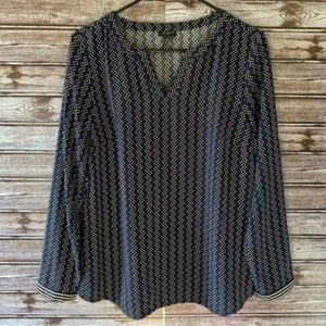 Talbots Women's Long-Sleeved Top Blouse Size M Black Spotted V-Neck - Picture 1 of 8