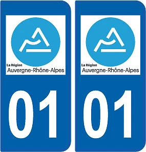 SAFIRMES Département 01 sticker 2 autocollants style immatriculation AUTO PLAQUE AIN