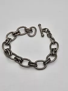 Vintage Sterling Silver Mexico Link Chain Bracelet Toggle Clasp - Picture 1 of 14