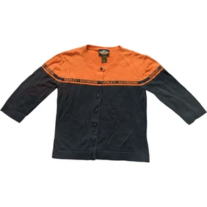 Vtg Harley Davidson Cardigan Sweater Women’s Medium Orange Black Button Front - Picture 1 of 8