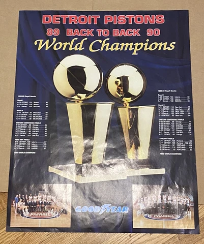 1990 NBA Champion Detroit Pistons Poster Vintage 18" X 22" Back to Back Champs Cover