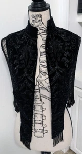 Vintage Victorian Mourning Black Velvet Glass Heavily Beaded Mantle Capelet - Picture 1 of 13