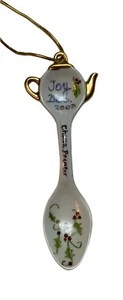 Tea Spoon Teapot On End Handpainted Porcelain Jam Dessert 2003 Gold Trim Signed - Picture 1 of 8