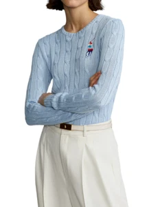 Para mujer Polo Ralph Lauren Azul Tejido con Cable Grande Pony Ombre Suéter Nuevo $348 - Imagen 1 de 3