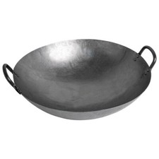 Padella Wok 75 cm Ø 30 pollici pavimento rotondo carbonio acciaio 2 manici Cina gastronomia