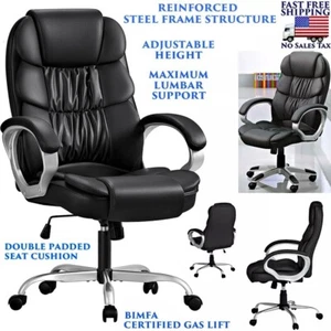 EXECUTIVE DESK OFFICE HIGH BACK CHAIR LEATHER GAMING ROLLING ADJUSTABLE ROCKING - Picture 1 of 13