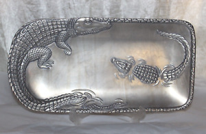 Vintage Rare/ HTF 2002 Arthur Court Alligator Tray Aluminum Oblong Alligators