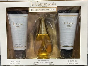FRAGRANCE COUTURE JE T' AIME PARIS FOR WOMEN 3PC GIFT SET(3.4 OZ EDP/S+BL+SG) - Picture 1 of 1