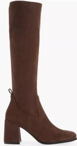 Jeffrey Campbell HOTLAVA-K2 Brown Suede Block Heel Squared Toe Knee High Boots 9 - Picture 1 of 10