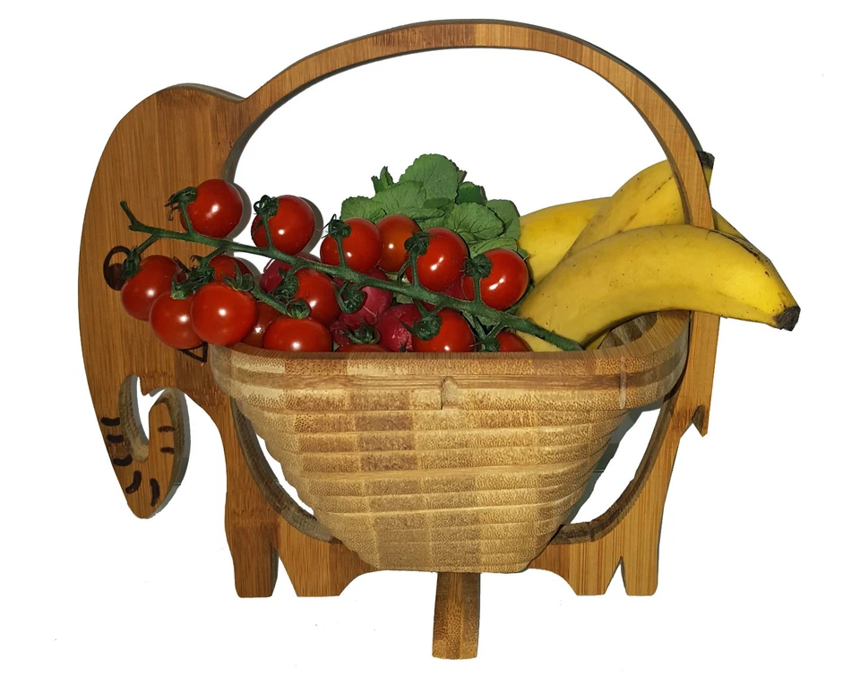 Elefant Obstschale Elephant Klappkorb 30x30 Cm Obstkorb Holz Untersetzer Bambus