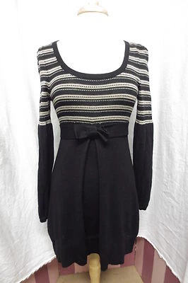 Vestido Suéter Nanette Lepore Suave Negro Tostado Rayas Talla Pequeña Foto 1 de 4