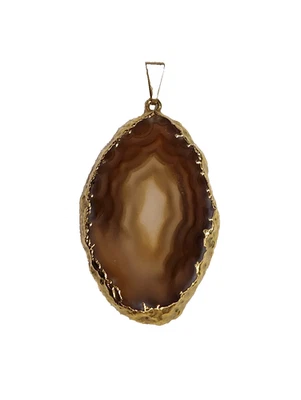 Vintage Natural Brown Agate Stone Geode Slice Pendant Healing Gold Tone Nature - Image 1 of 4