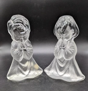 Vtg Clear Glass Bookends Boy & Girl Praying Children by VIKING Glass 7.5" - Picture 1 of 11
