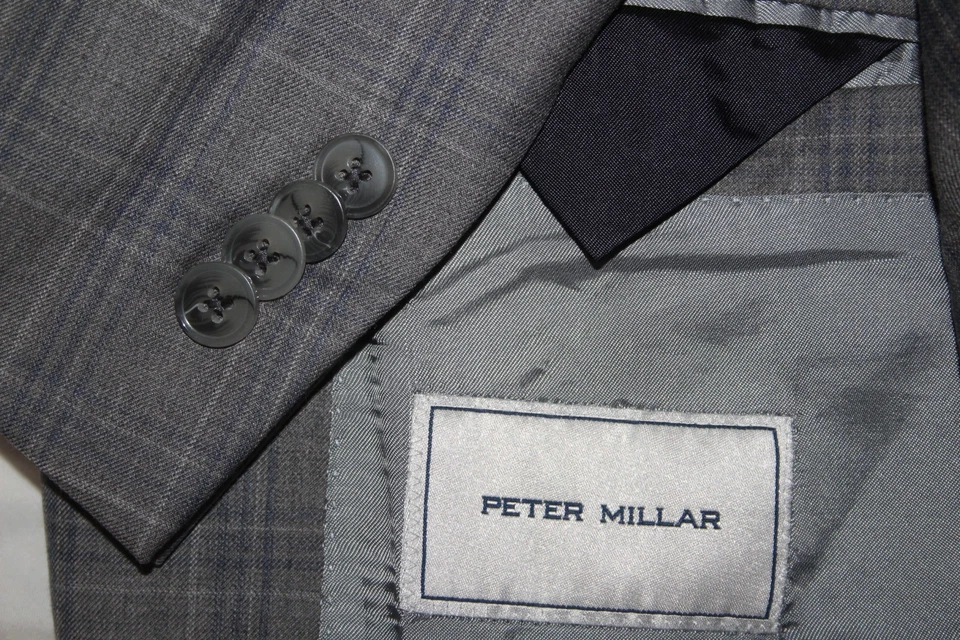 PETER MILLAR Men's 44S Gray Plaid Wool Sport Coat Made in Canada 2B 2 Vent - Image 1 of 4