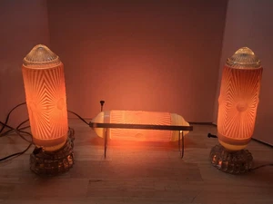 Art Deco Boudoir Bedroom Skyscraper MCM Lamps & Over The Bed~1930s Pink ~Working - Picture 1 of 9