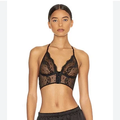 Sexy Sujetador Intimately Free People Lennox Longline Negro Encaje S Transparente Espalda Corredora Foto 1 de 4