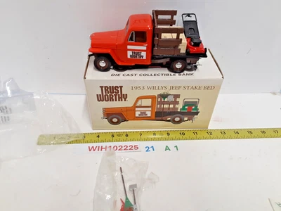 Trust Worthy 1953 Willys Jeep Stake Bed Bank 1999 Crown Premiums 压铸全新带盒 — 第 1/4 张图片
