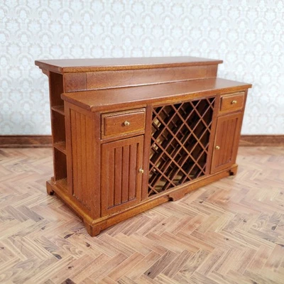 JBM Dollhouse Kitchen Bar Island Large Walnut 1:12 Scale Miniature Cupboard - Image 1 of 4