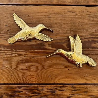 批量 2 件 复古 1985 金色蜂鸟墙板 塑料 Homco # 7669 — 第 1/4 张图片