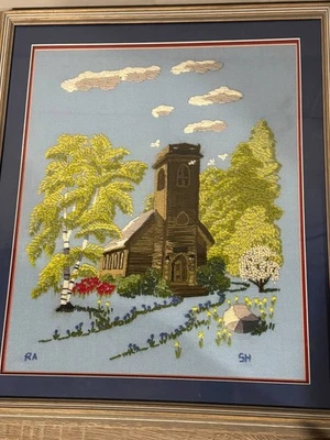 Vintage Paragon Kit Crewel "Church in the Wildwood" Framed Needlepoint 16×20″ - Image 1 of 4
