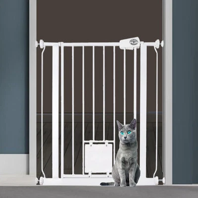 Bettacare Dog Gate Easy Fit Barrier With Cat Flap Pet Barrier White 75 - 147.8cm