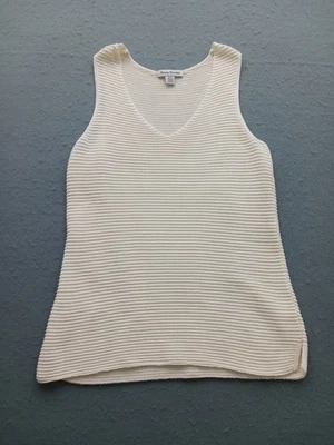 Tommy Bahama 女式 S 背心上衣白色棉质罗纹针织无袖 — 第 1/4 张图片