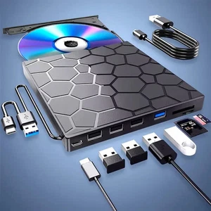 Graveur DVD Externe USB 3.0 Type-C 8-en-1 pour PC/Mac/Linux Portable Slim - Afbeelding 1 van 6