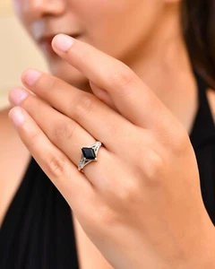 Onyx Ring, Birthstone Ring, Kite Shape Onyx Ring, Engagement Ring, Gift For Her - Picture 1 of 3