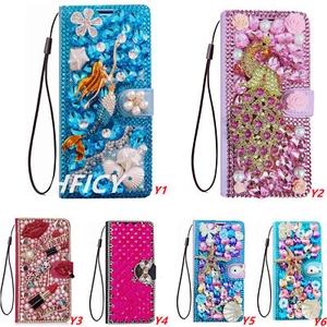 Bling Flip Leather Diamonds Crystals Wallet Women Rhinestones Phone Cases Covers - Picture 1 of 15