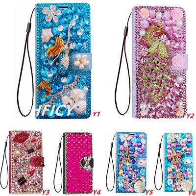 Bling Flip Leather Diamonds Crystals Wallet Women Rhinestones Phone Cases Covers - Image 1 of 4