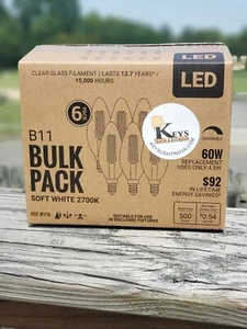 60W Dimmable e12 B11 Candelabra Glass Vintage Decorative Edison 2700K Warm 6Pack - Picture 1 of 4