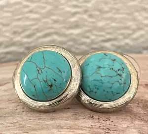 ORECCHINI STUD vintage anni 80 90 finto turchese sud ovest tono argento firmati Monet - Foto 1 di 3