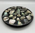 Vintage Abalone Muschel Mosaik Lucite schwarz runde Fußuntersetzer Kochplatte Tablett