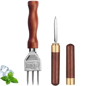 Ice Pick Set of 2 Three Pronged Ice Pick Stainless Steel Ice Pick with Wood H... - Picture 1 of 6