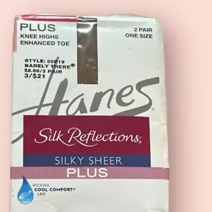 Hanes Silk Reflections Plus Kniestrümpfe verbesserte Zehenpartie Einheitsgröße 2 Paar kaum da - Bild 1 von 19