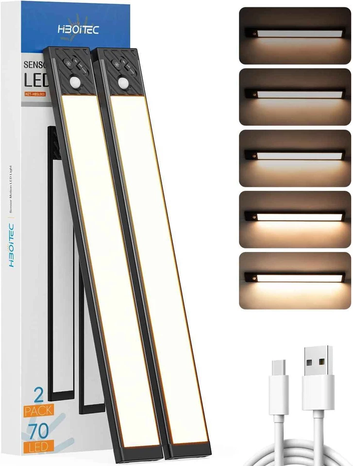 HIBOITEC Sensor de movimiento inalámbrico debajo del gabinete armario cocina mostrador LED luz nocturna paquete de 2