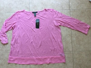 NWT Ralph Lauren Woman 100% knit Linen Long sleeve Top Blouse Pink Size S - Picture 1 of 24