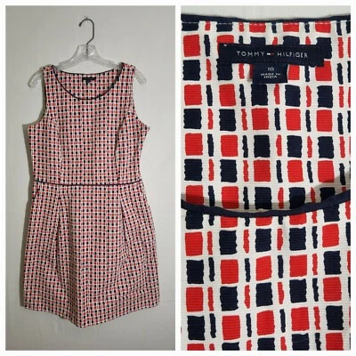 Tommy Hilfiger Women Red Casual Dress 10 Checkered Blue Mid  - Image 1 of 4