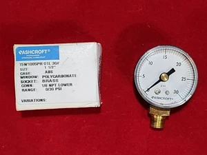 Ashcroft 30 PSI Pressure Gauge, 1.5" diameter, 1/8" NPT lower, 15W1005PH 01L 30# - Picture 1 of 13