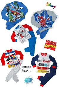 Pajamas Child Long Sleeve Cotton Light Disney Marvel Spiderman Avengers - Picture 1 of 16