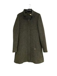 Cappotto tweed Miss Sixty taglia M verde marrone cappotto invernale misto lana tasche zip - Foto 1 di 7
