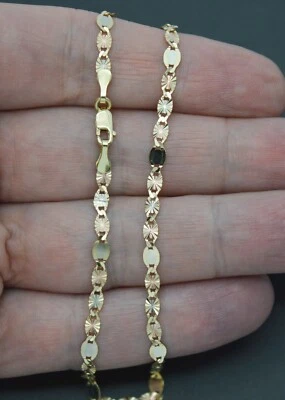 Real 10k Tricolor Solid Gold Valentino Anklet Link Bracelet 2.3 gr 3.5 mm 10'' - Image 1 of 4