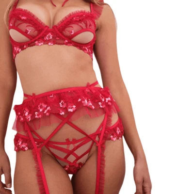 For Love & Lemons Evie Garter Belt Size Small Red Tulle Lingerie Sexy Valentine - Image 1 of 4