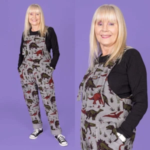 Grey Adventure Dinosaur Stretch Corduroy Dungarees by Run and Fly - Picture 1 of 12