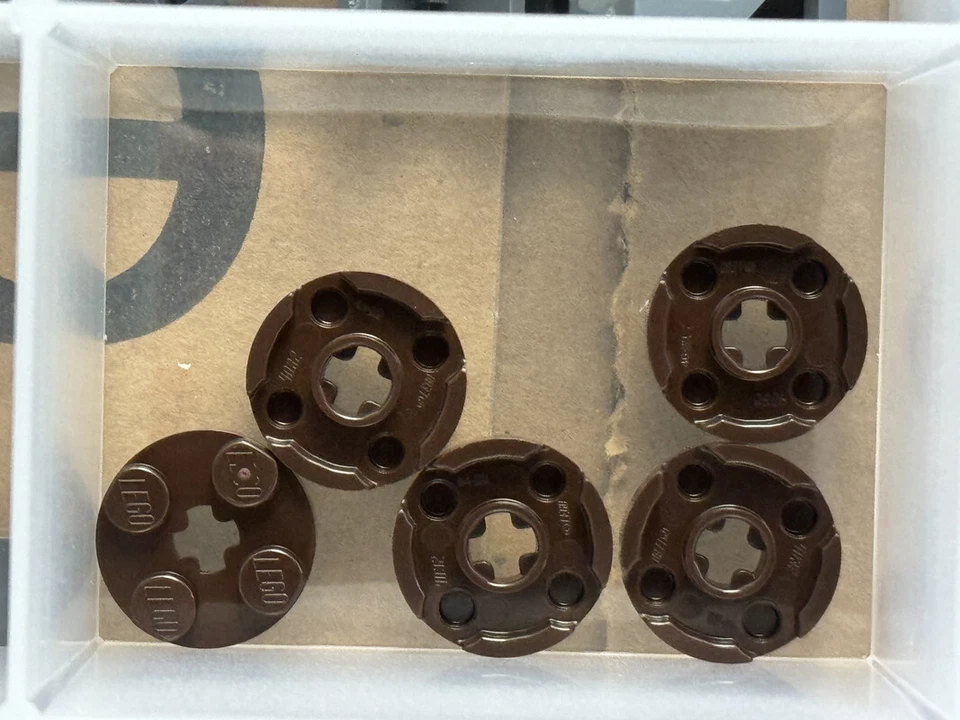 LEGO Parts - Dark Brown Plate, Round 2 x 2 with Axle Hole - No 4032 - QTY 5 - Image 1 of 1