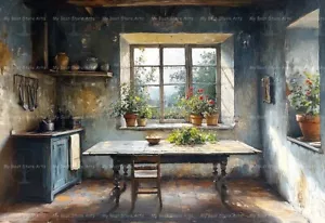 RUSTIC KITCHEN ART PRINT, Farmhouse Home Decor, Interior Cottage Poster E245 - Picture 1 of 2