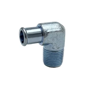 90� Deg Heater Hose Fitting 1/2" NPT to 5/8" Hose Barb Chrome Billet Steel Zinc - Bild 1 von 2