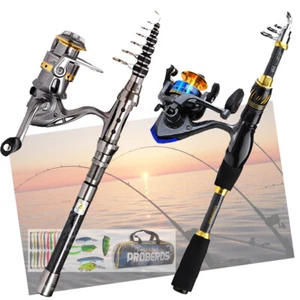 Telescopic Carbon Fiber Fishing Rod Pole Reel Sea Travel Saltwater Freshwater US - Picture 1 of 14