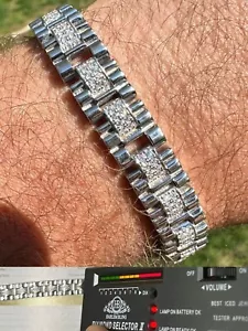 MOISSANITE 10mm Iced Presidential Bracelet Real 925 Silver Flooded Out Hip Hop - Picture 1 of 24