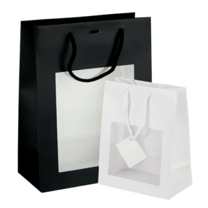 SHOPPER CARTA Mini lusso finestra bigliettino regalo Nero 18 + 8x19cm 10 pz - Picture 1 of 1